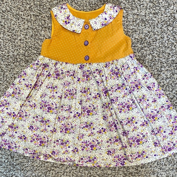 Charming Mustard and Purple Floral Kids Handmade Dress - Picture 2 of 6